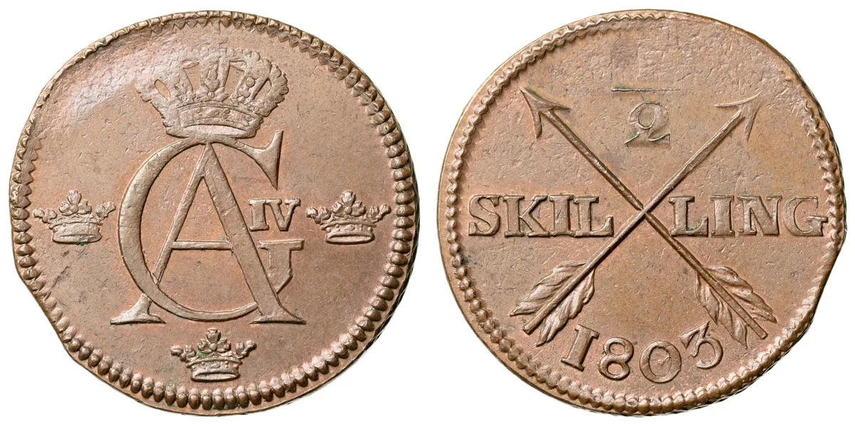 GUSTAV IV ADOLF (1792-1809). 1/2 skilling 1803