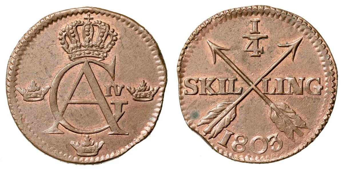 GUSTAV IV ADOLF (1792-1809). 1/4 skilling 1803