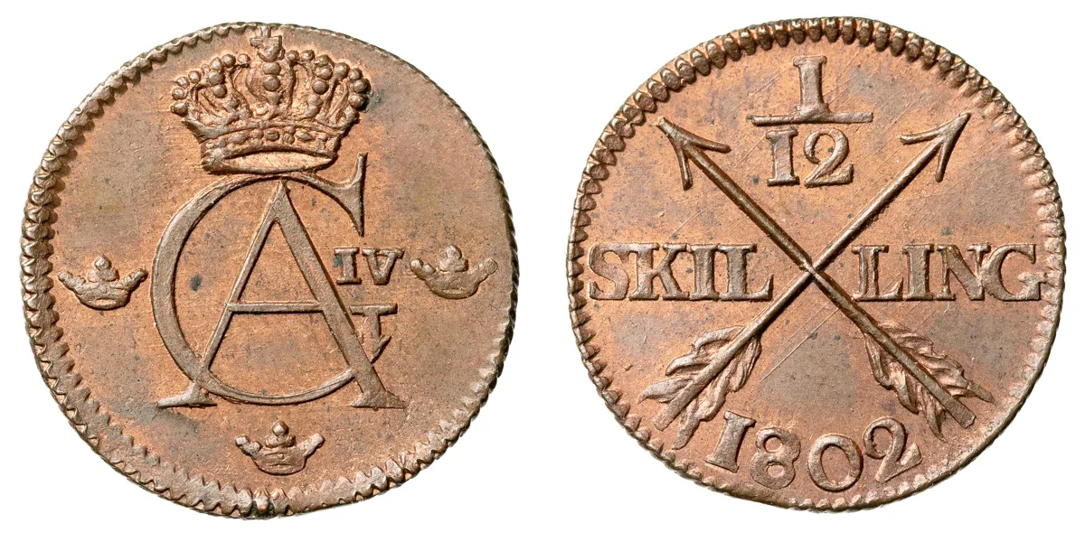 GUSTAV IV ADOLF (1792-1809). 1/12 skilling 1802