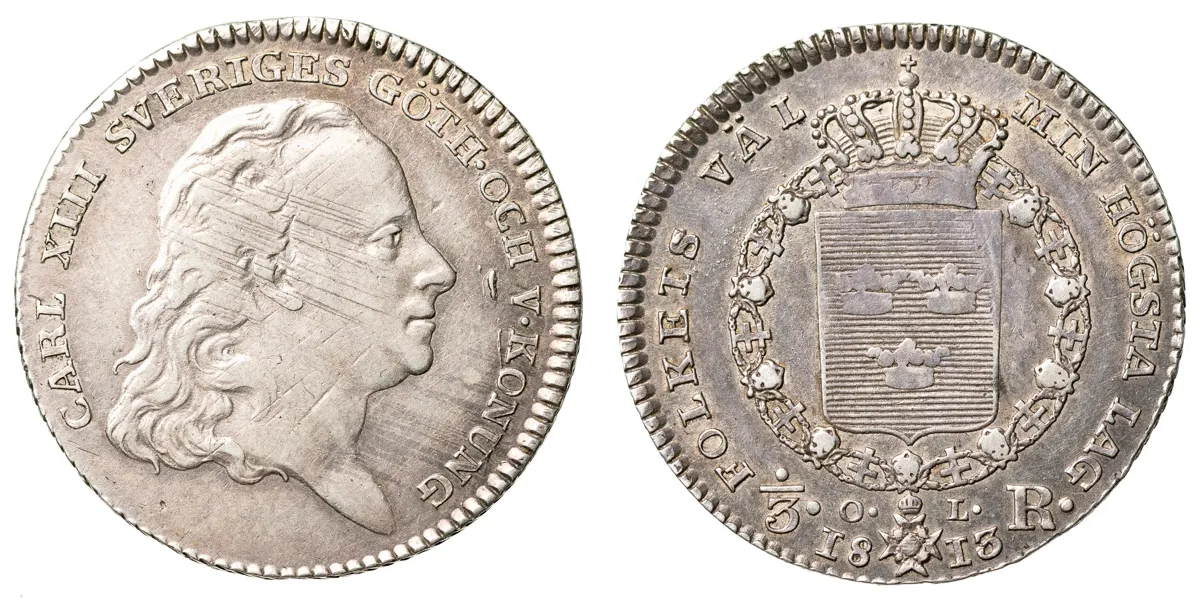 KARL XIII (1809-1818). 1/3 riksdaler 1813
