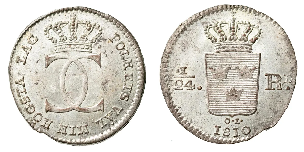 KARL XIII (1809-1818). 1/24 riksdaler 1810