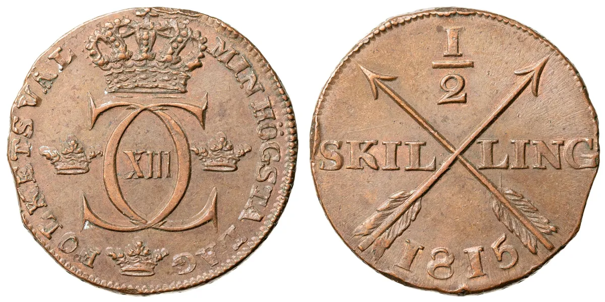 KARL XIII (1809-1818). 1/2 skilling 1815