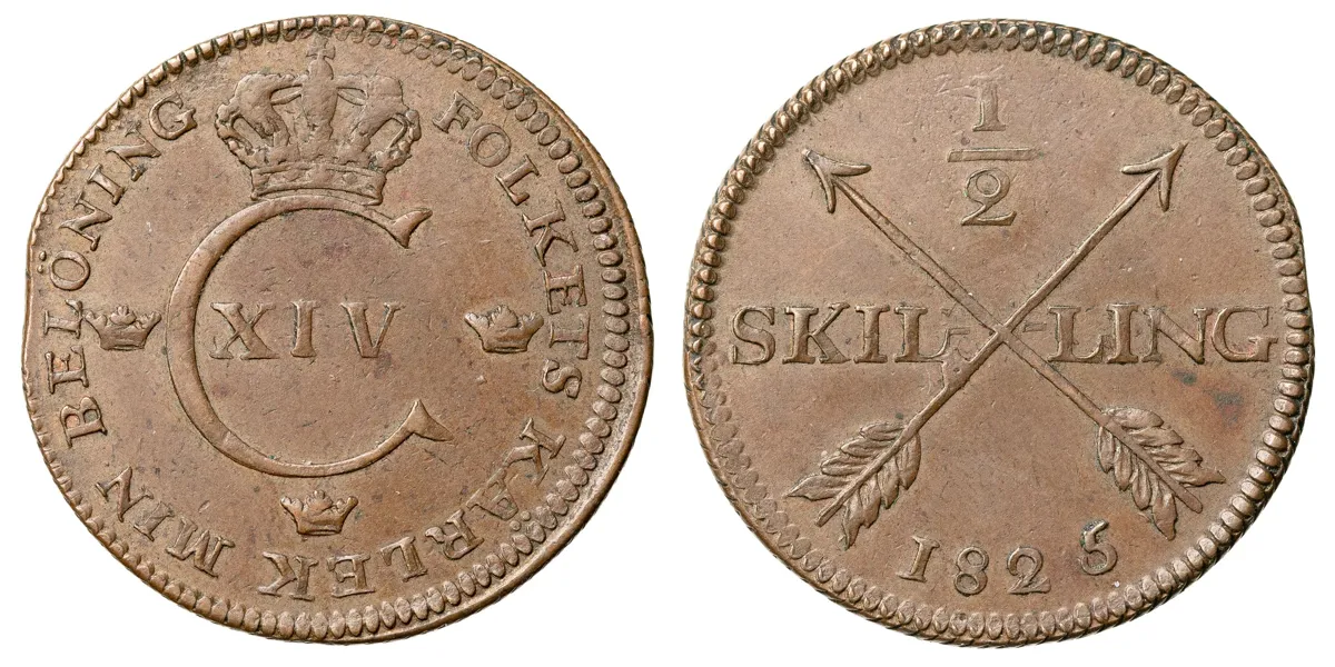 KARL XIV JOHAN (1818-1844). 1/2 skilling 1825