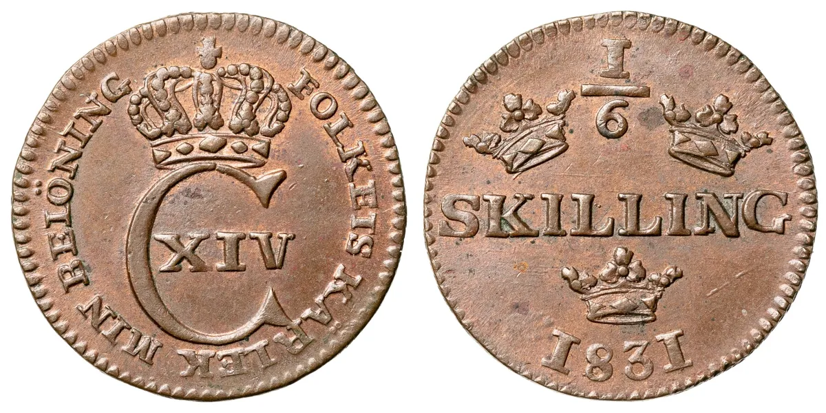 KARL XIV JOHAN (1818-1844). 1/6 skilling 1831