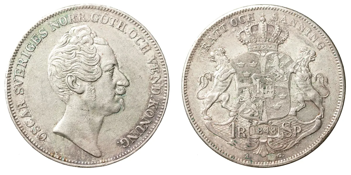 OSKAR I (1844-1859). Riksdaler specie 1848