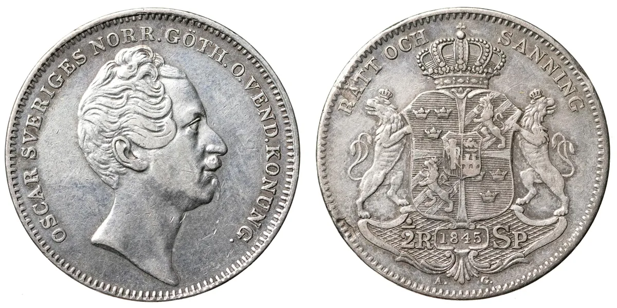 OSKAR I (1844-1859). 1/2 riksdaler specie 1845