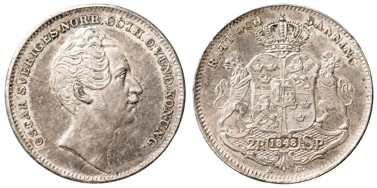 OSKAR I (1844-1859). 1/2 riksdaler specie 1848