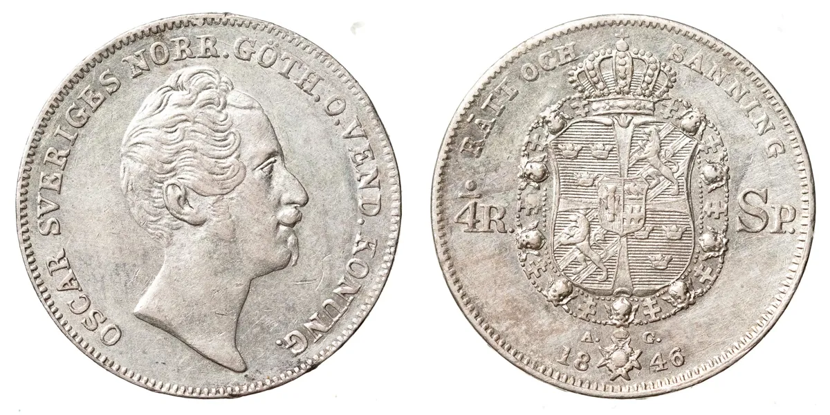 OSKAR I (1844-1859). 1/4 riksdaler specie 1846