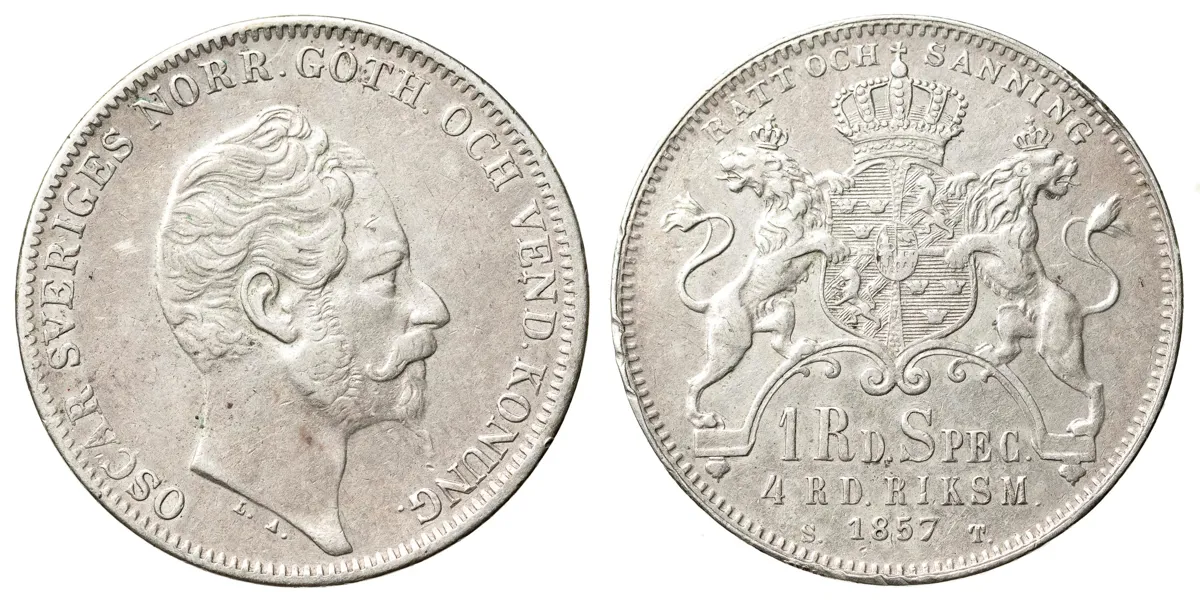 OSKAR I (1844-1859). 4 riksdaler riksmynt 1857