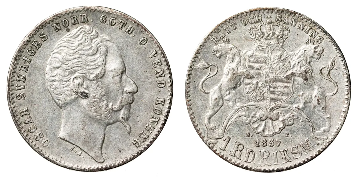 OSKAR I (1844-1859). Riksdaler riksmynt 1857