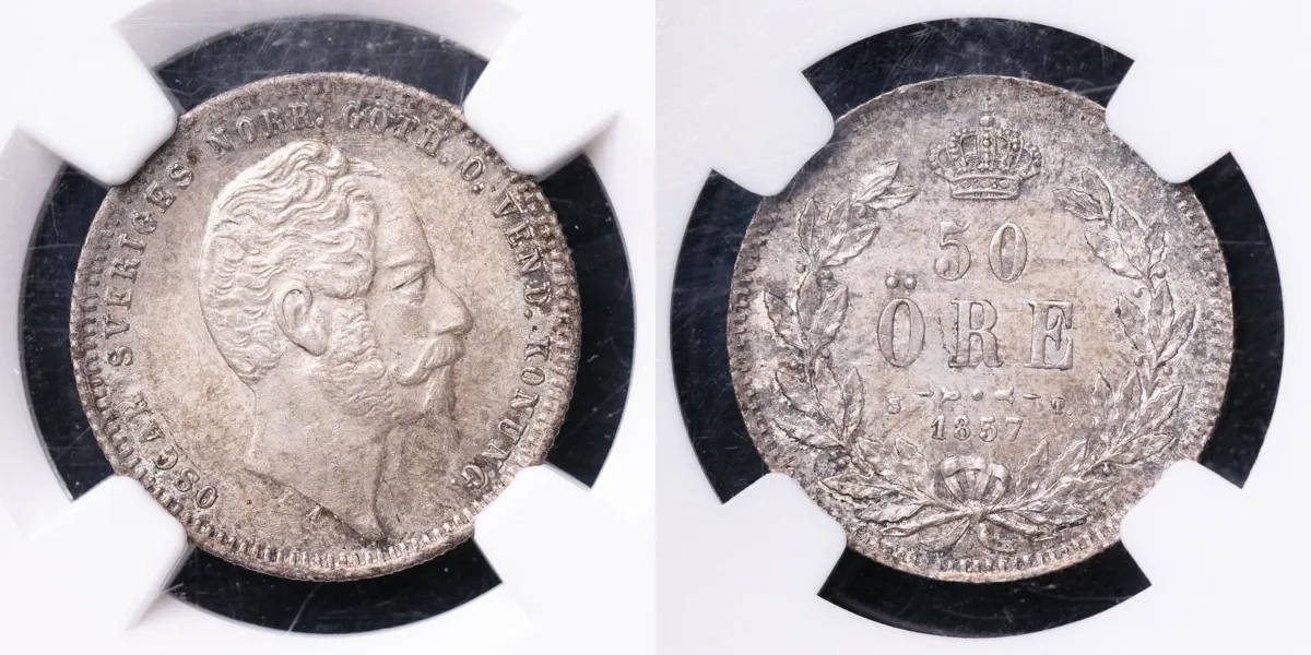 OSKAR I (1844-1859). 50 öre 1857