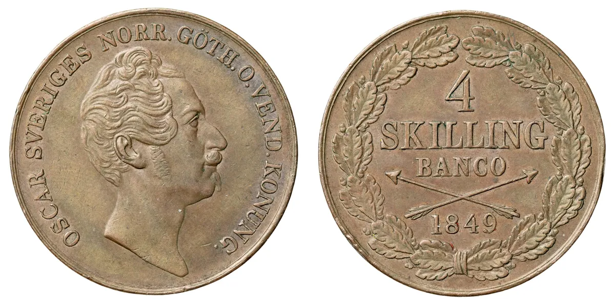 OSKAR I (1844-1859). 4 skilling banco 1849