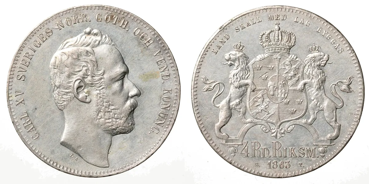 KARL XV (1859-1872). 4 riksdaler riksmynt 1863