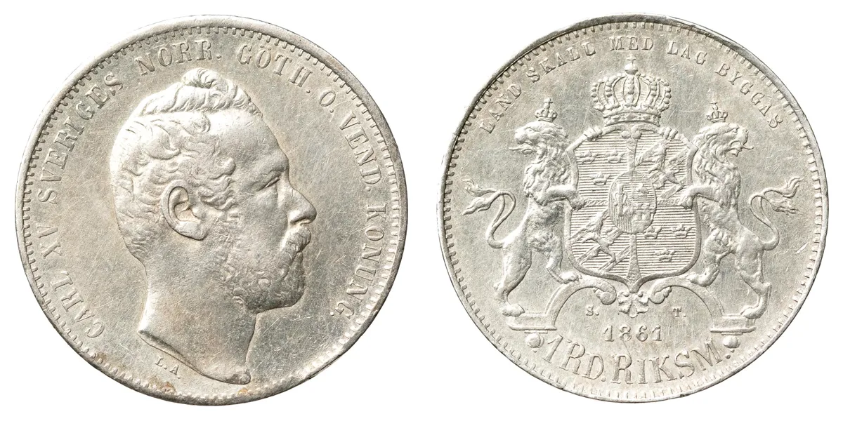 KARL XV (1859-1872). Riksdaler riksmynt 1861