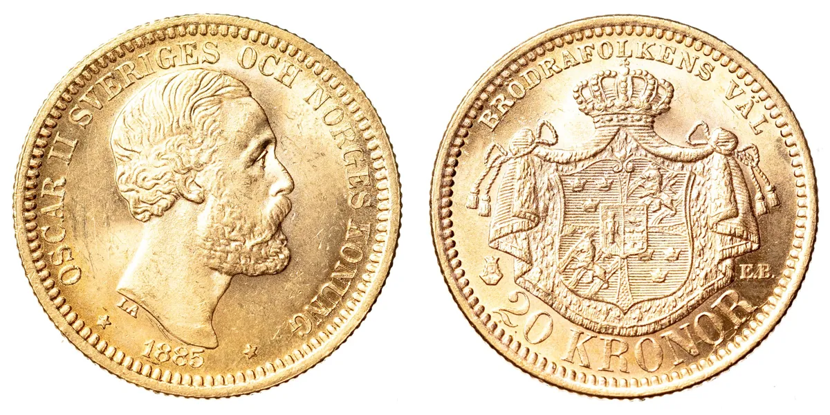 OSKAR II (1872-1907). 20 kronor 1885
