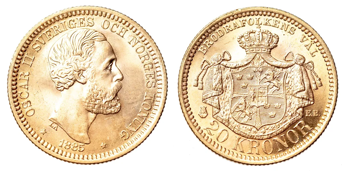 OSKAR II (1872-1907). 20 kronor 1885