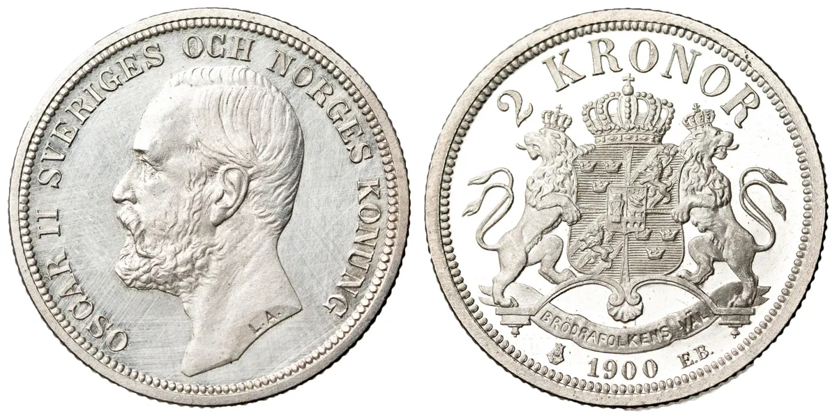 OSKAR II (1872-1907). 2 kronor 1900