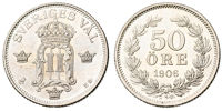 OSKAR II (1872-1907). 50 öre 1906
