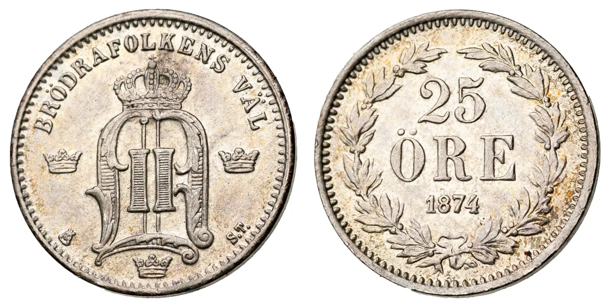 OSKAR II (1872-1907). 25 öre 1874