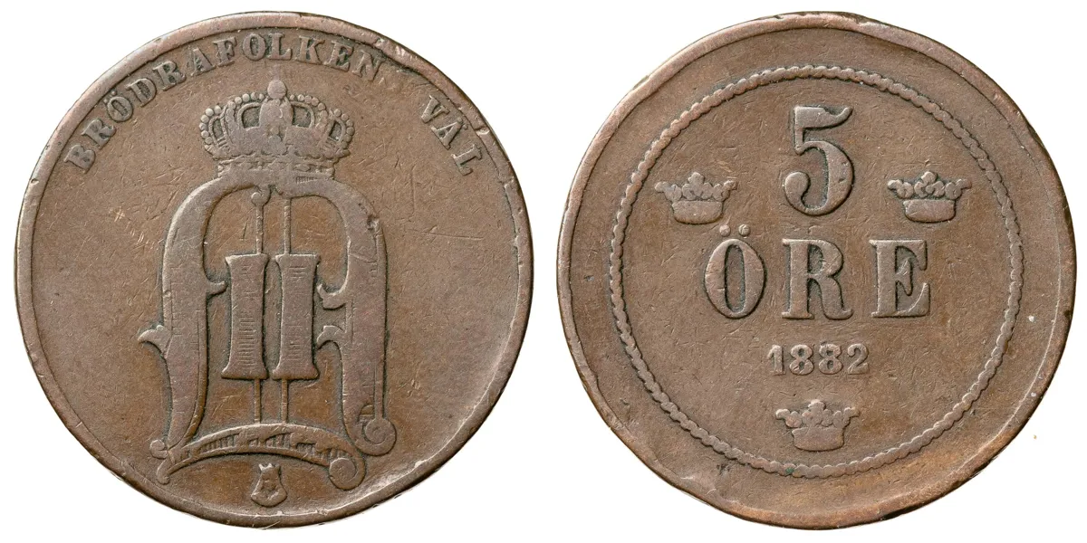 OSKAR II (1872-1907). 5 öre 1882