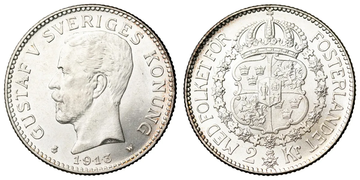 GUSTAV V (1907-1950). 2 kronor 1913