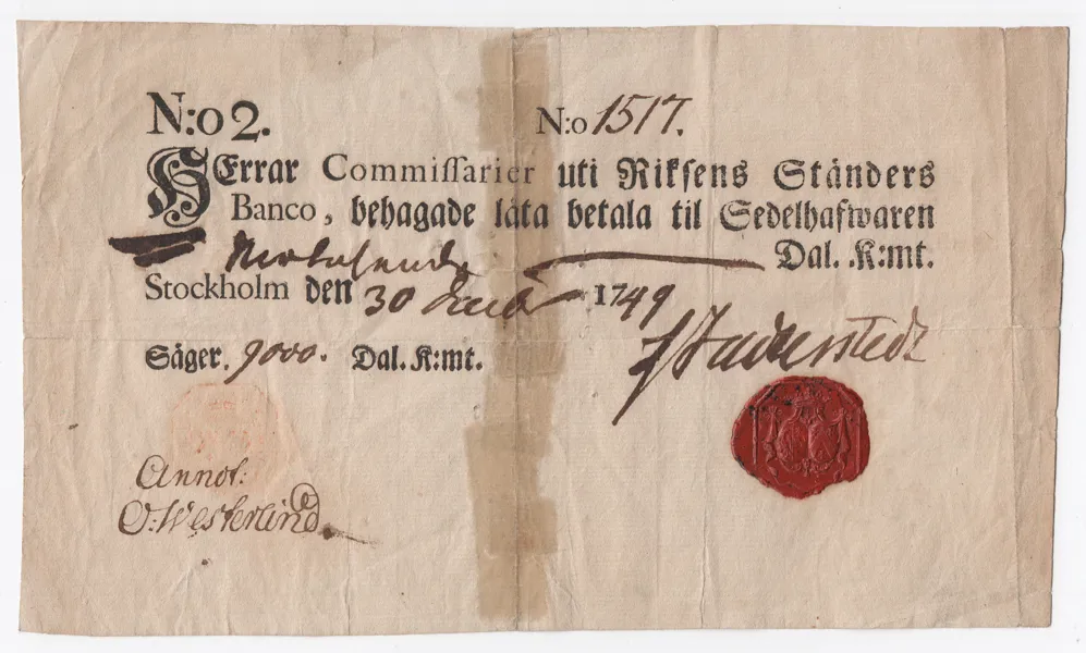 Utbetalningskvittens 1749
