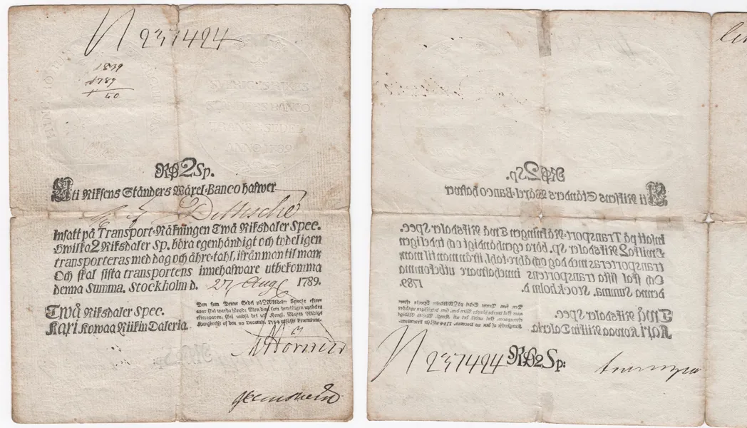 2 riksdaler specie 1789
