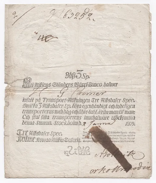 3 riksdaler specie 1809
