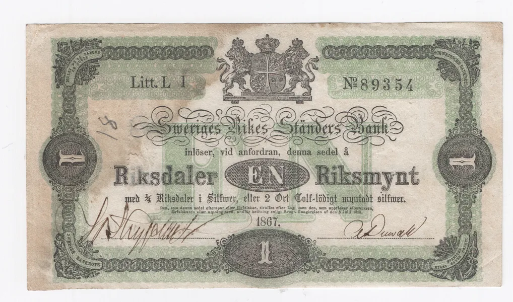 Riksdaler riksmynt 1867