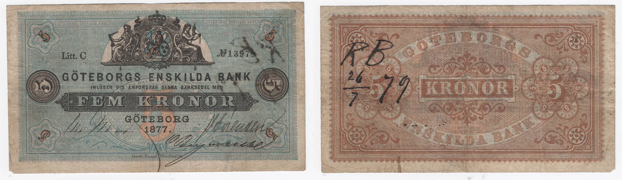 GÖTEBORGS ENSKILDA BANK. 5 kronor 1877