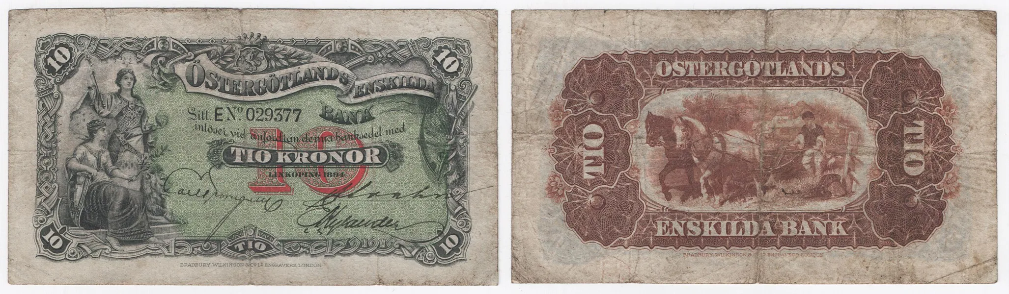 ÖSTERGÖTLANDS ENSKILDA BANK. 10 kronor 1894