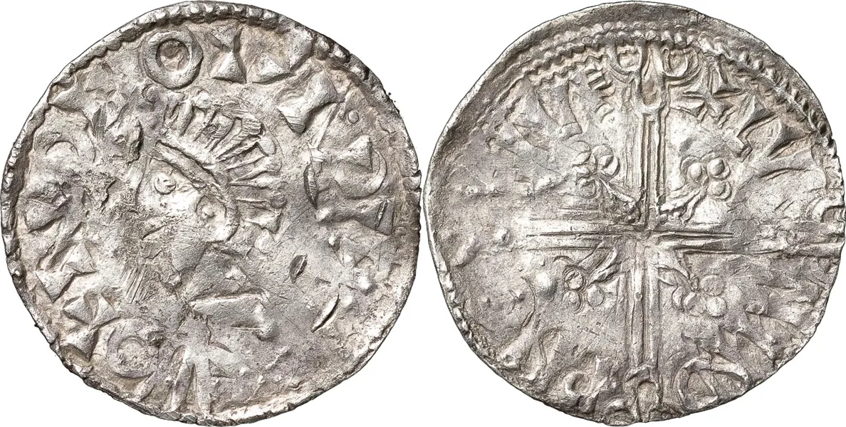 SIGTUNA. Penning. Imitation av Æthelred II, Long Cross/Helmet-hybrid
