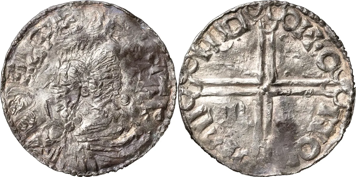 LUND?. Penning. Imitation av Æthelred II, Long Cros