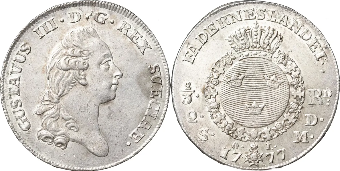STOCKHOLM. 2/3 riksdaler (2 daler SM) 1777
