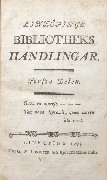 Linköpings bibliotheks handlingar. I-II