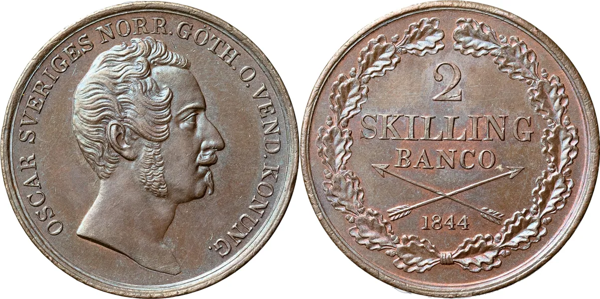 2 skilling banco 1844. SM 76