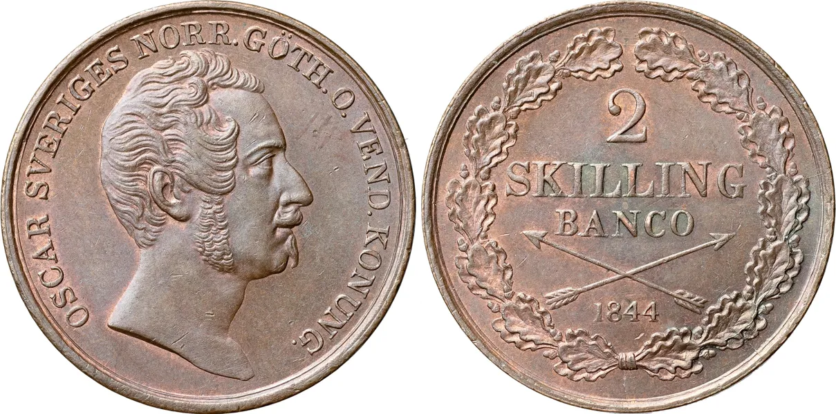 2 skilling banco 1844. SM 76