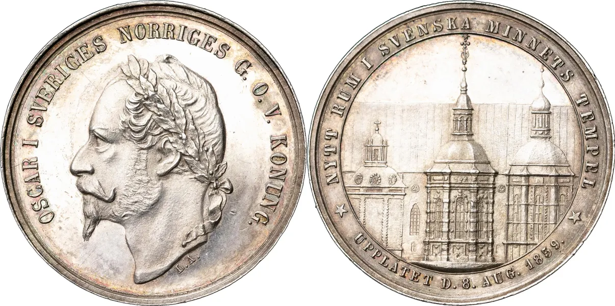 Minnespenning till kungens begravning 1859. SM 143