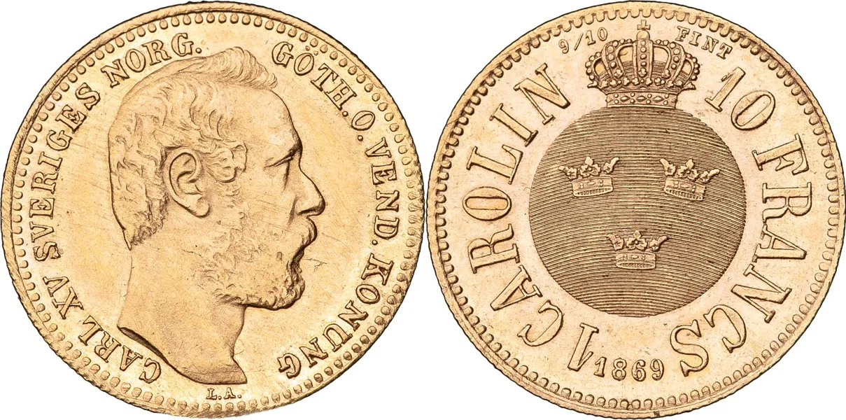 Carolin / 10 francs 1869. SM 11