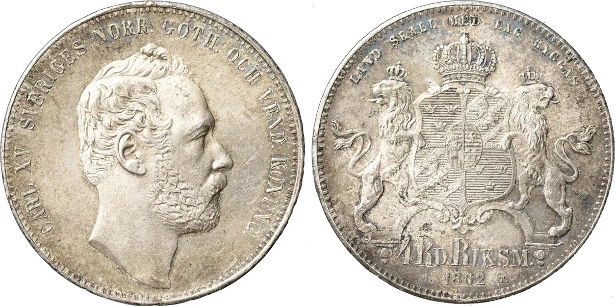 4 riksdaler riksmynt 1862. Utan gravörsignatur
