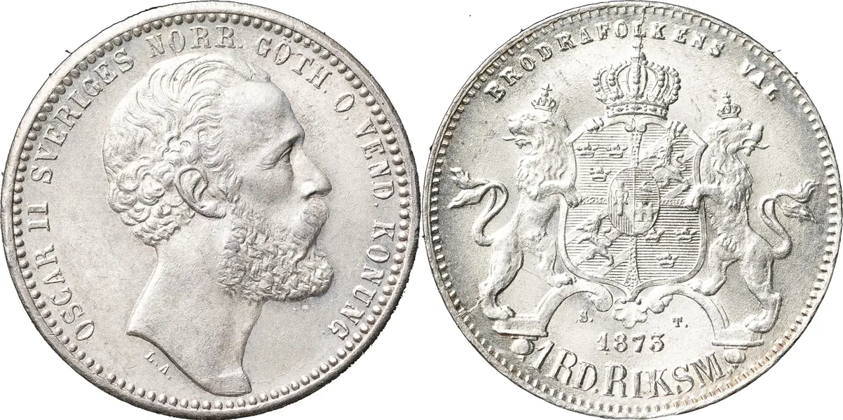 Riksdaler riksmynt 1873. Ettårstyp