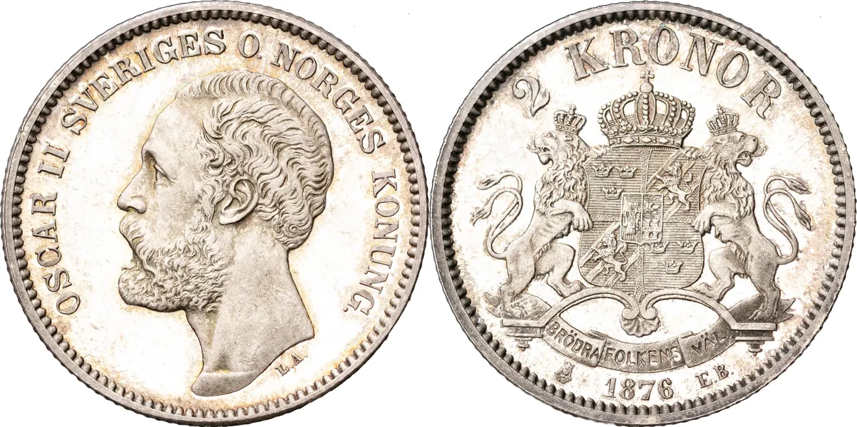 2 kronor 1876. Hopträngt årtal