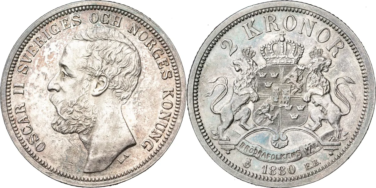 2 kronor 1880. Yngre typ med OCH i omskriften