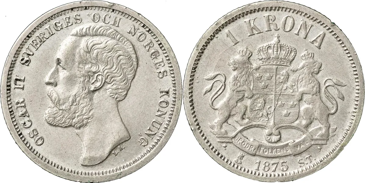 Krona 1875. Samtida förfalskning av den så kallade Trollhätte-Svensson