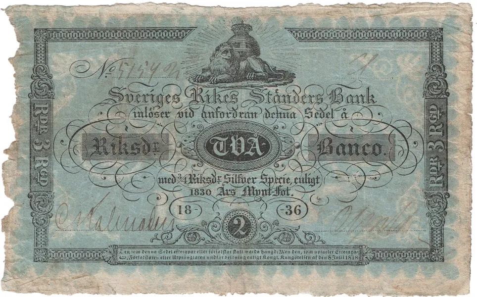 2 riksdaler banco 1836. Nr 51542