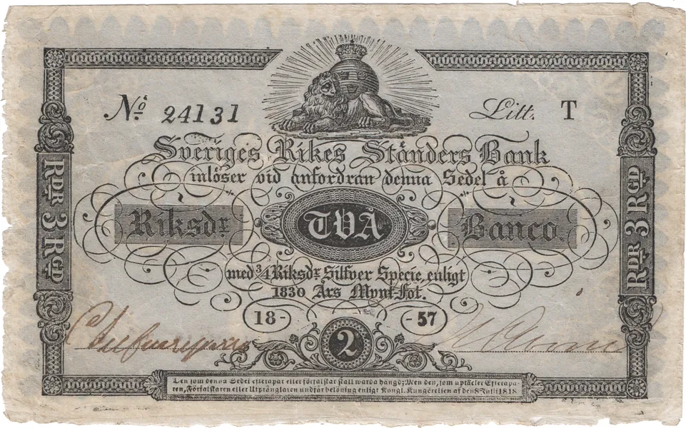 2 riksdaler banco 1857. T 24131
