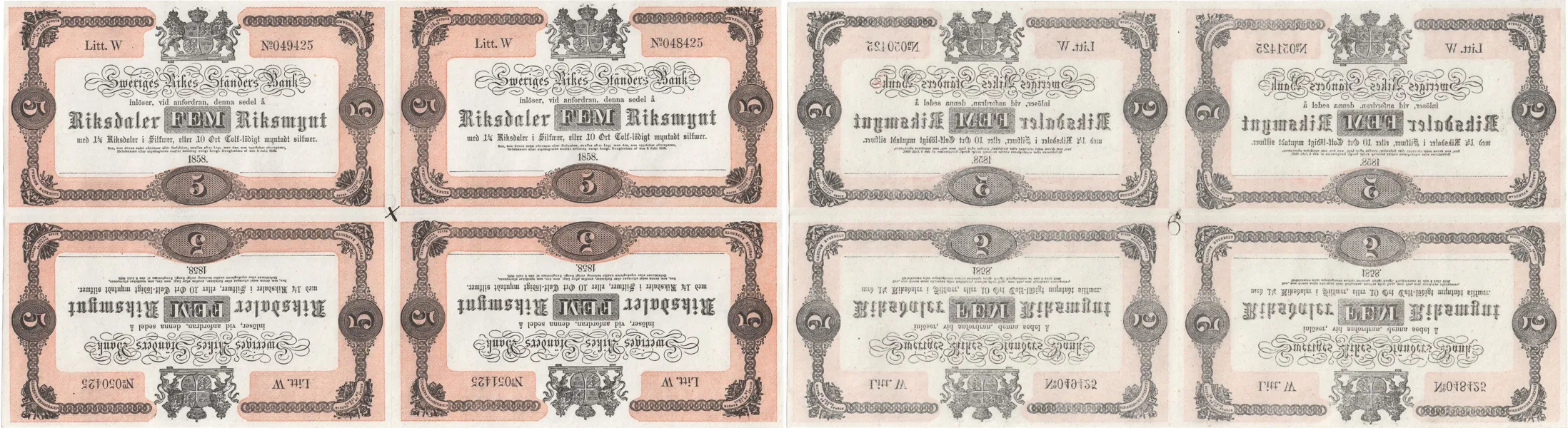 5 riksdaler riksmynt 1858. W 048425, 049425, 050425, 051425