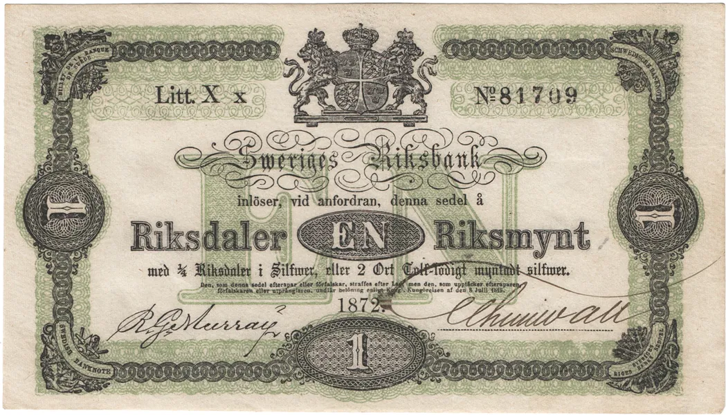 Riksdaler riksmynt 1872. Xx 81709