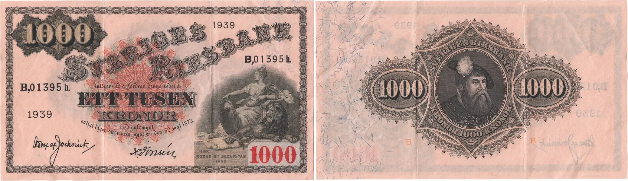 1000 kronor 1939. B,01395h