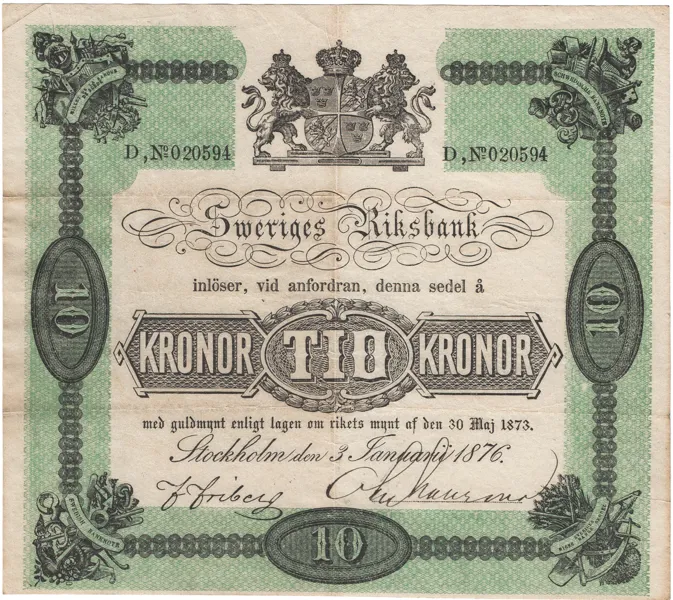 10 kronor 1876. D,020594